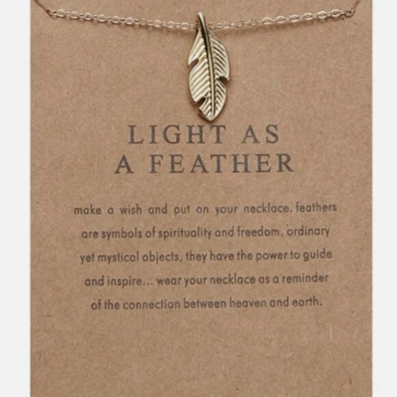 NEW “Light As A Feather” Feather Pendant Necklace w/ Quote & Card - Great Gift! - Picture 1 of 2